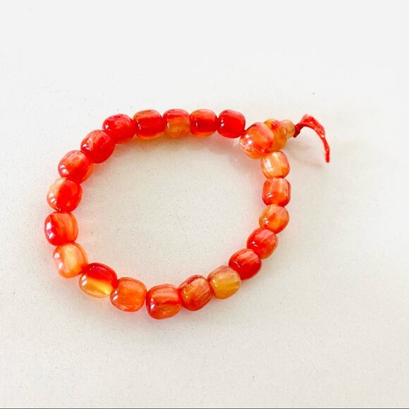 VINTAGE Y2K 90S Carnelian Crystal Gemstone Beaded Stretch Bracelet Jewelry Boho - Picture 3 of 3